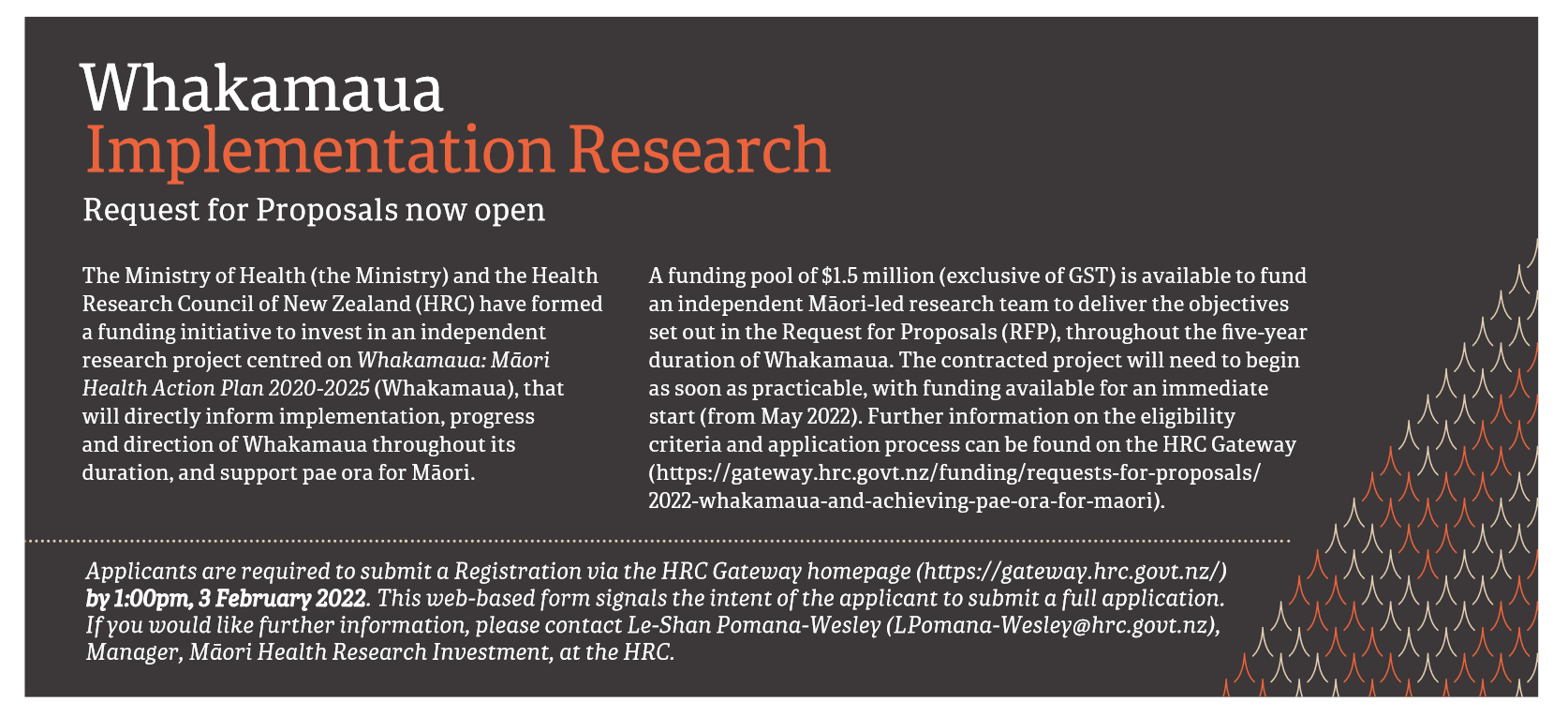 https://gateway.hrc.govt.nz/funding/requests-for-proposals/%032022-whakamaua-and-achieving-pae-ora-for-maori
